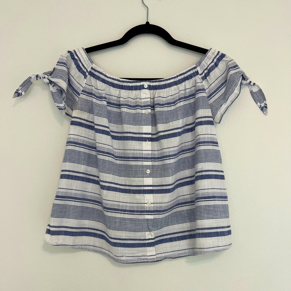 Atmosphere Cotton Striped Off Shoulder Button Front Top